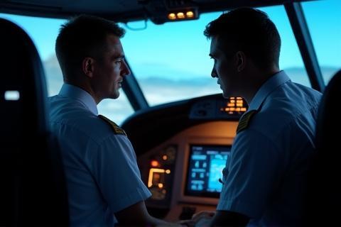 Instructor teaching aspiring pilots in flight simulator